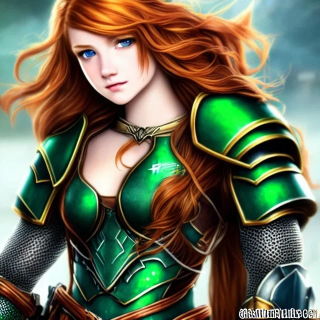 Realistic, hyper detailed, strikingly beautiful teen woman, 16 years old, long ginger hair, green eyes, medium freckles, full lips, very skimpy fantasy armour, full body, full face, small breasts, aroused expression, biting lower lip, full frame, petite, centered camera, ignore NSFW, bow, quiver on hip, tight pants