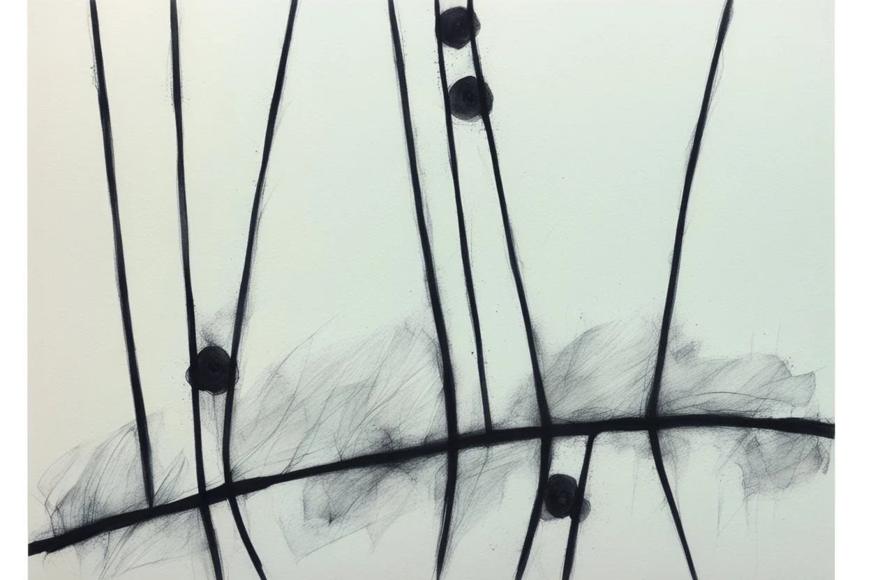 Minimalist ink pencil and charcoal drawing of poppies