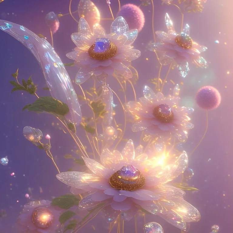 one big crystal subtle flower in a galactic ambiance with a beautiful fairy, transparent petals, delicate colors, in the foreground, full of details, smooth，soft light atmosphere, light effect，vaporwave colorful, concept art, smooth, extremely sharp detail, finely tuned detail, ultra high definition, 8 k, unreal engine 5, ultra sharp focus