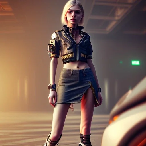 Emma Watts in skirt and ripped clothes cyberpunk unreal engine character very detailed cinematic view photo realistic