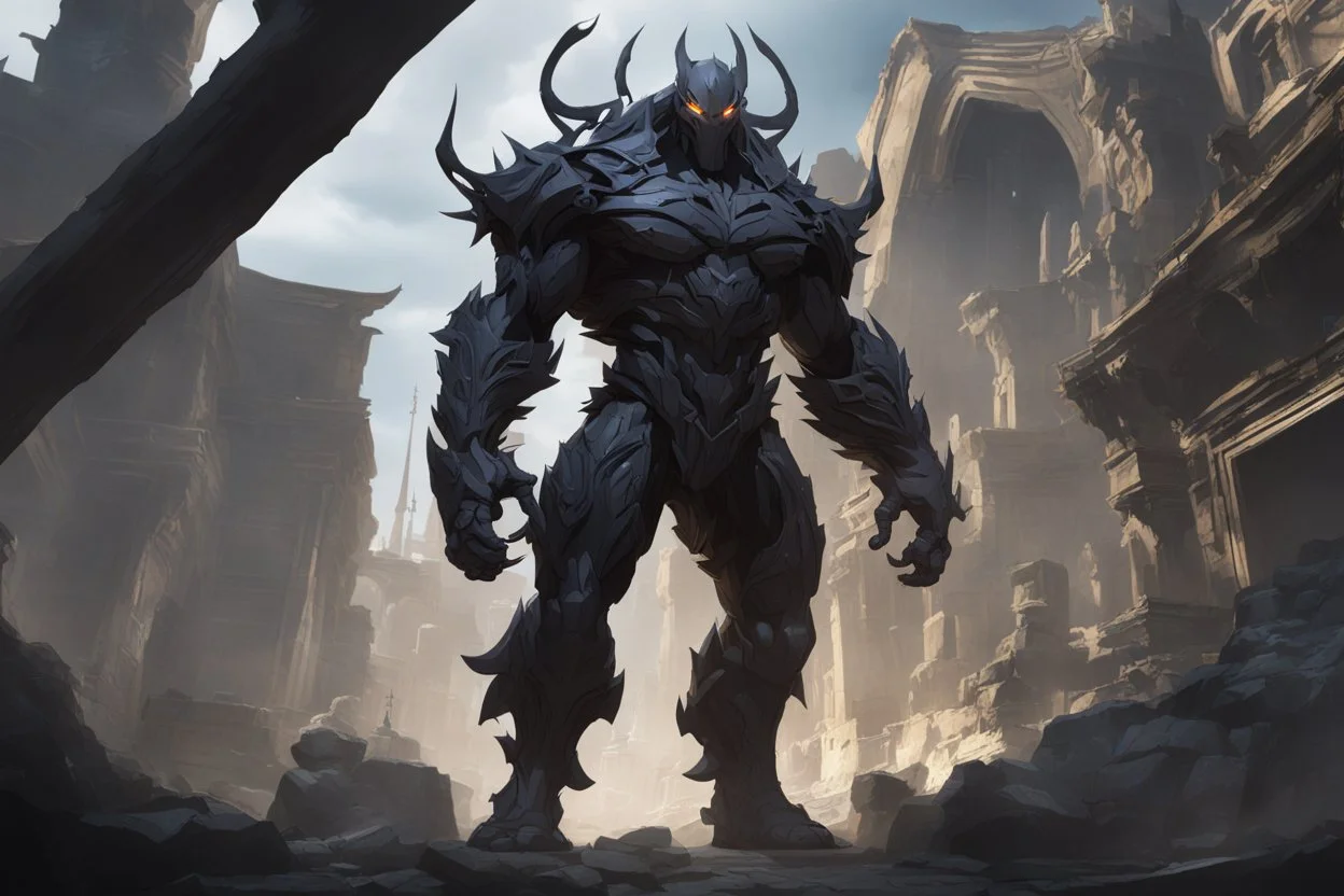 Golem with no eyes in 8k solo leveling shadow artstyle, venom model, no eyes, evil laugh smile, full body, apocalypse, intricate details, highly detailed, high details, detailed portrait, masterpiece,ultra detailed, ultra quality