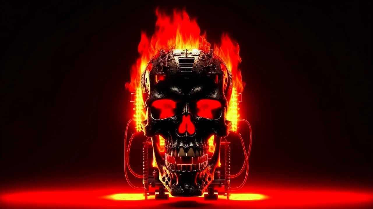 4K. REALISTIC FULL DETAILS. LOGO EMISSION DE RADIO HARDROCK FIRESTARTER TERMINATOR. FLAMMES EN FOND D IMAGE