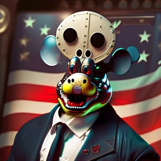 zombie mickey mouse hybrid, photorealism, movie screen capture, horror, sci-fi, retrofuturism,