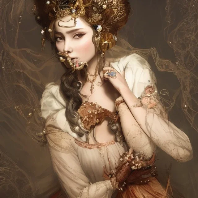 princess in ball gown with a mouse on her head, By Huang Guangjian, Karol Bak, Georg Friedrich Kersting, Eugene de Blass, Arthur Rackham. Head and shoulder portrait, perfect body, 16k resolution photorealistic concept art portrait dynamic lighting hyperdetailed intricately detailed Splash art trending on Artstation triadic colors volumetric lighting, Greg Rutkowski