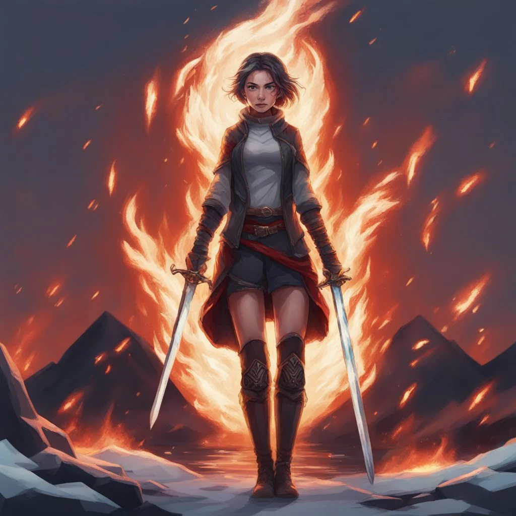 Girl with fire and ice swords