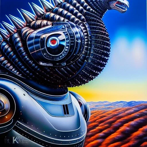 Ultra detailed fullbody Portrait in oil on canvas of Mechagodzilla with armor,intense stare,extremely detailed digital painting, extremely detailed face,crystal clear Big eyes, mystical colors ,perfectly centered image, perfect composition, rim light, beautiful lighting,masterpiece,8k, stunning scene, raytracing, anatomically correct, in the style of robert e howard and Ken Kelley and Ohrai Noriyoshi and Simon Bisley and tomzj1