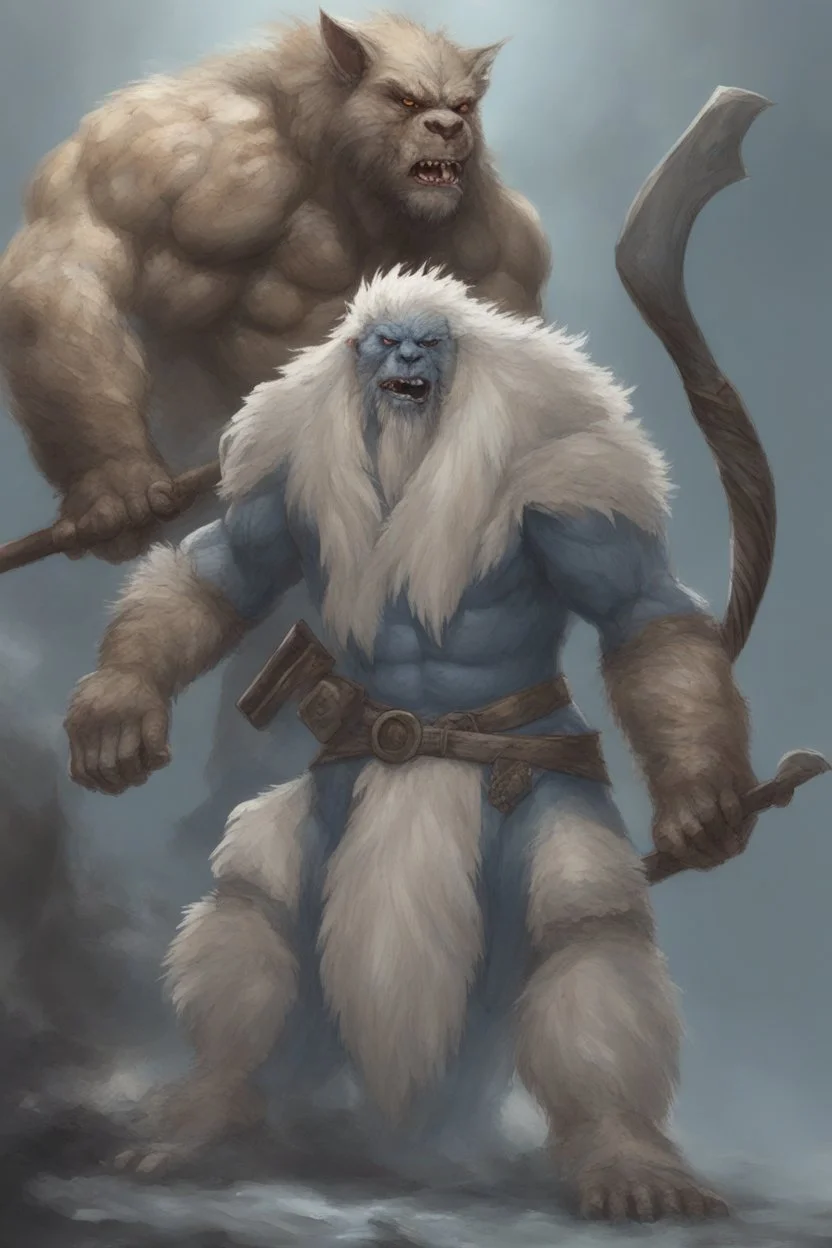 Dnd a bugbear with white fur and a blue nose