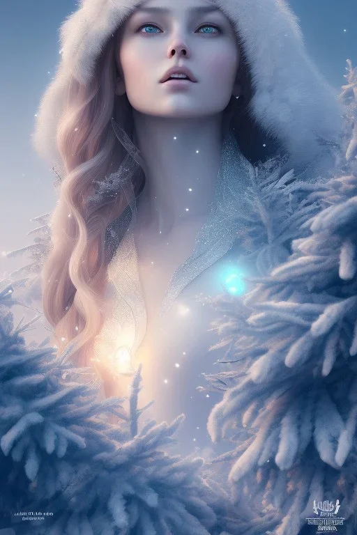 Wintertime Wonderland a Beautiful Hyperrealistic Digital Graphic in the Style of Charlie Bowater Julia Fox Monica Lee and Camilla D'Errico