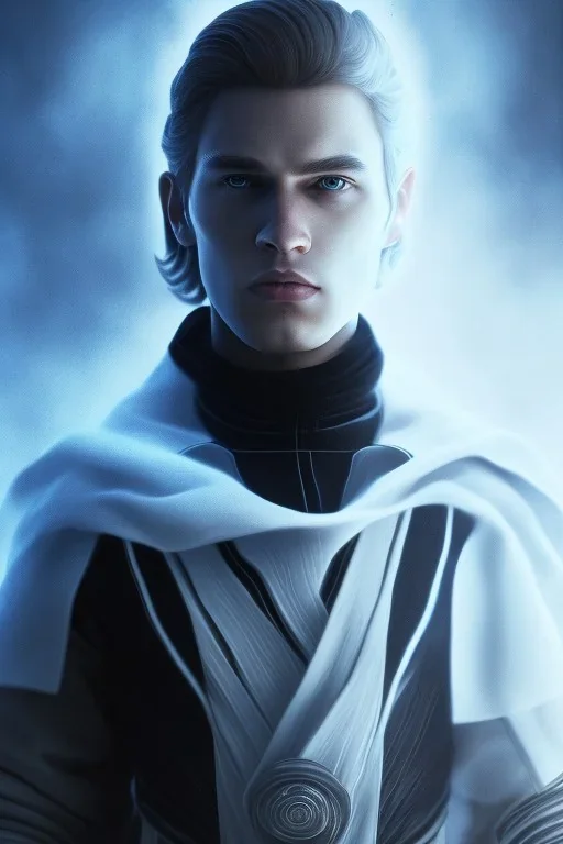 All Black Anakin Skywalker soldier, ghost, wearing high tech mask, white smoke, dark, rage, sorrow, high definition, ultra 8 k, volumetric lighting, blue fire, fog