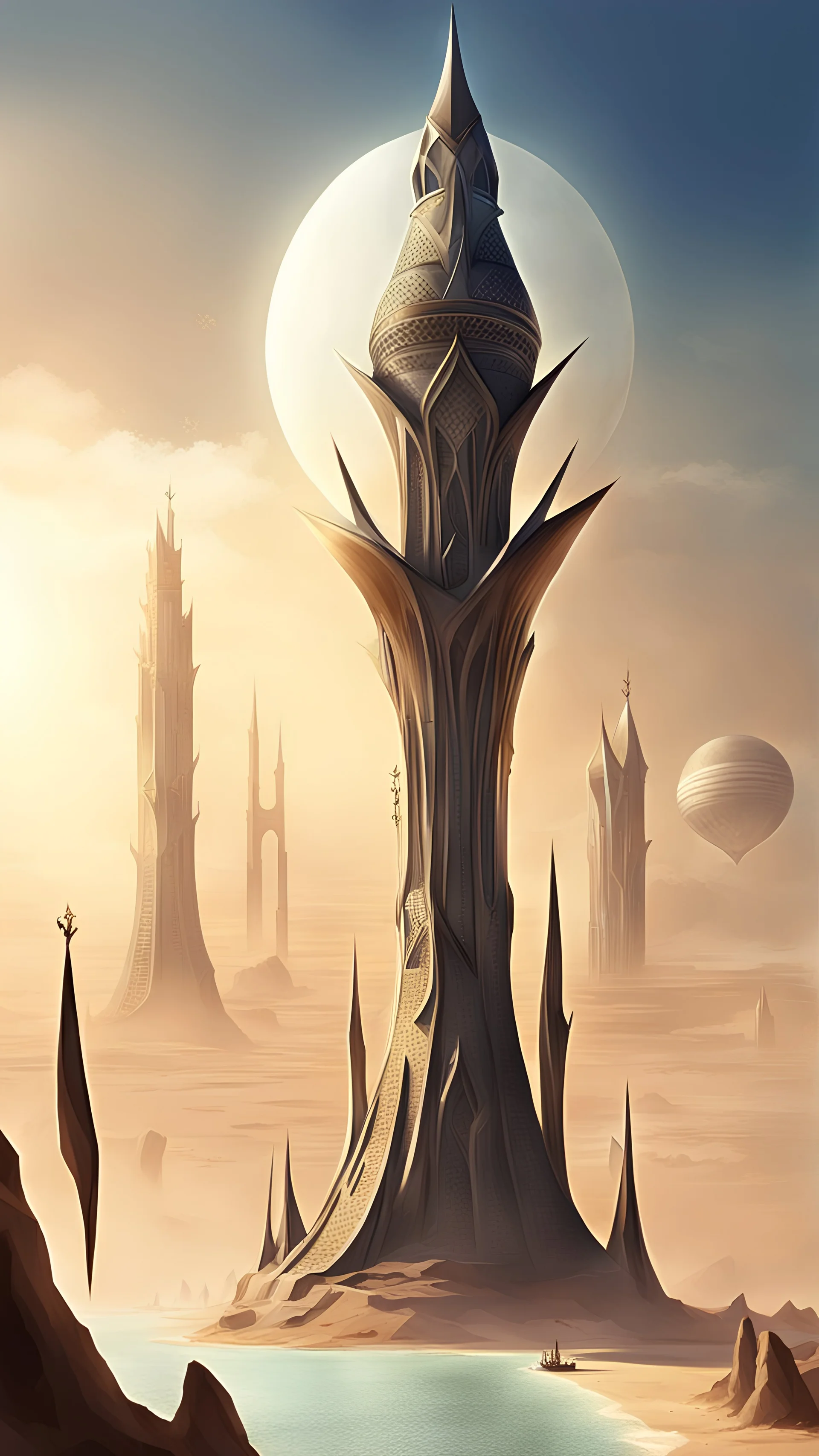 fantasy concept art, very Dubai Kalefa tower, insanely high, higher than everything else