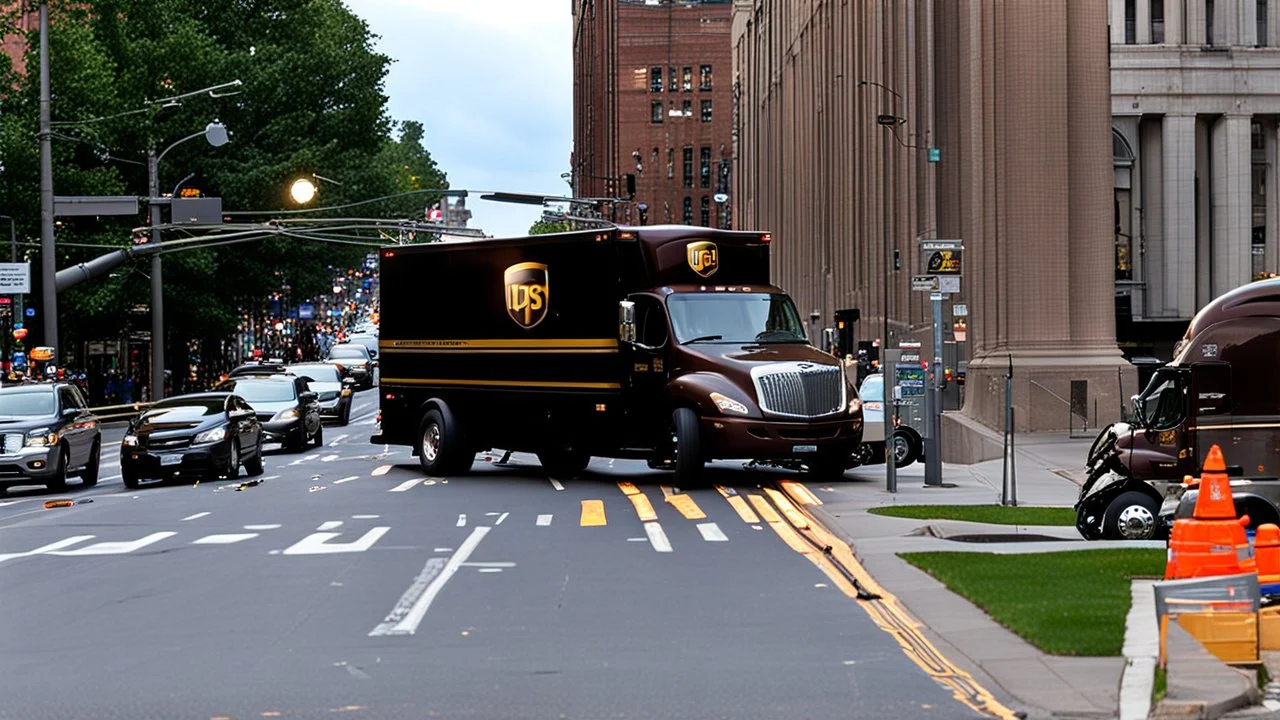 UPS truck gets in accident on busy city street