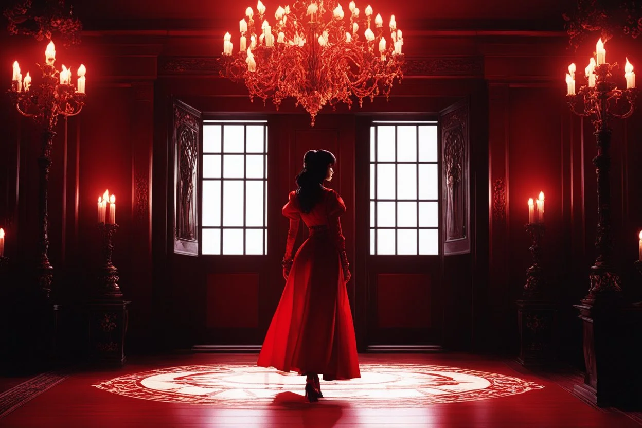 (high res photo in the style of Orion, by Masamune Shirow) (photo from a movie by Quentin Tarantino) **Adventure Title: The Devil’s Invitation** You awaken in a place that feels both impossible and familiar. The room is elegant, timeless, and bathed in crimson candlelight. There are no doors, no windows, and no signs of how you arrived. A strange calm settles over you as fragments of your past drift through your mind — choices made, chances missed, desires left unexplored. A figure waits acr