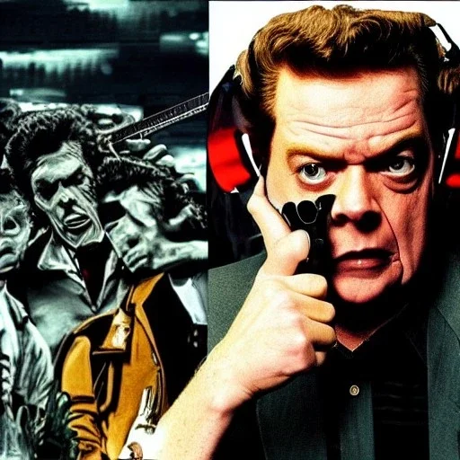 Shooter McGavin from Happy Gilmore on a thrash metal album cover