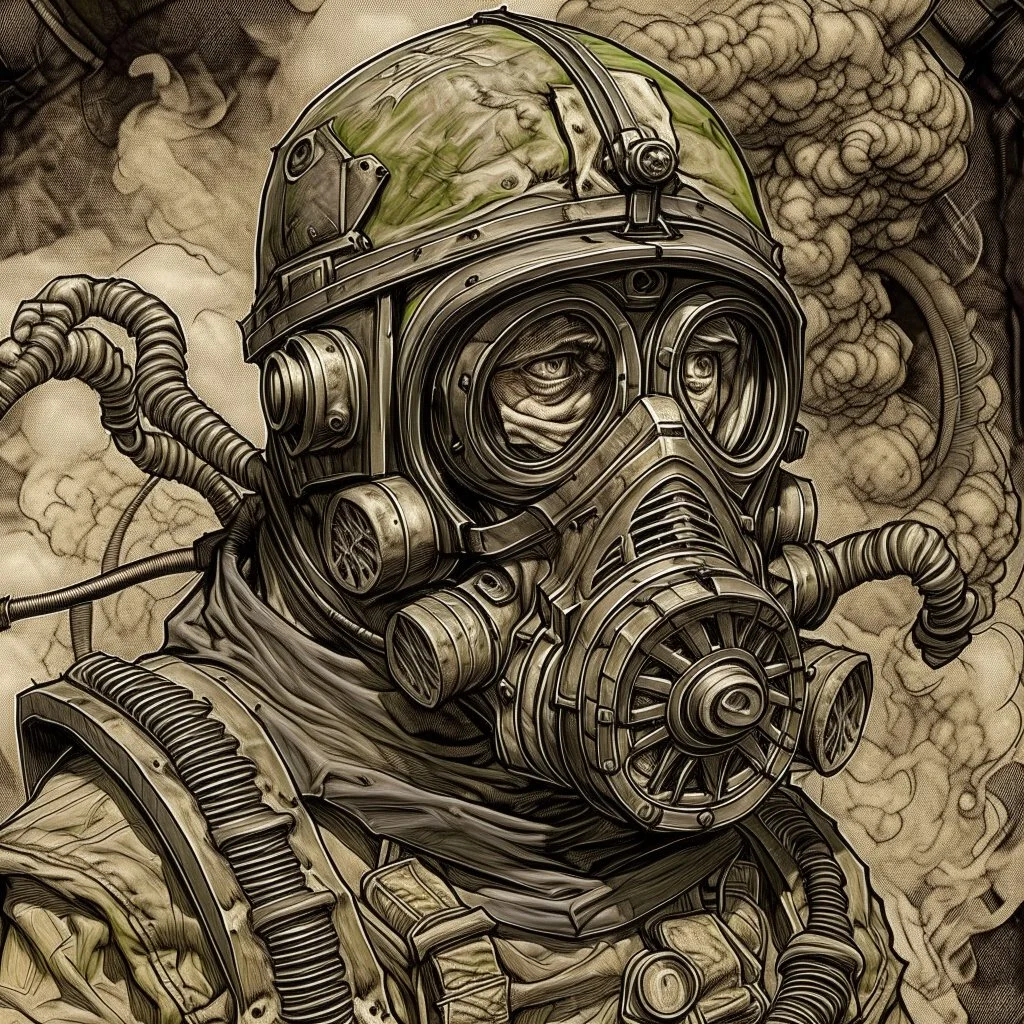 warhammer 40000, krieg regiment, gasmask, ww1, portrait, handdrawn