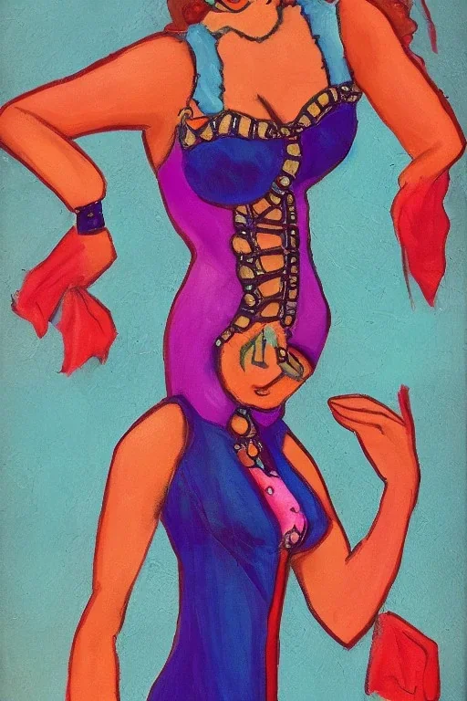 Portrait lady, full body shot, full-color medium shot style of sábado gigante