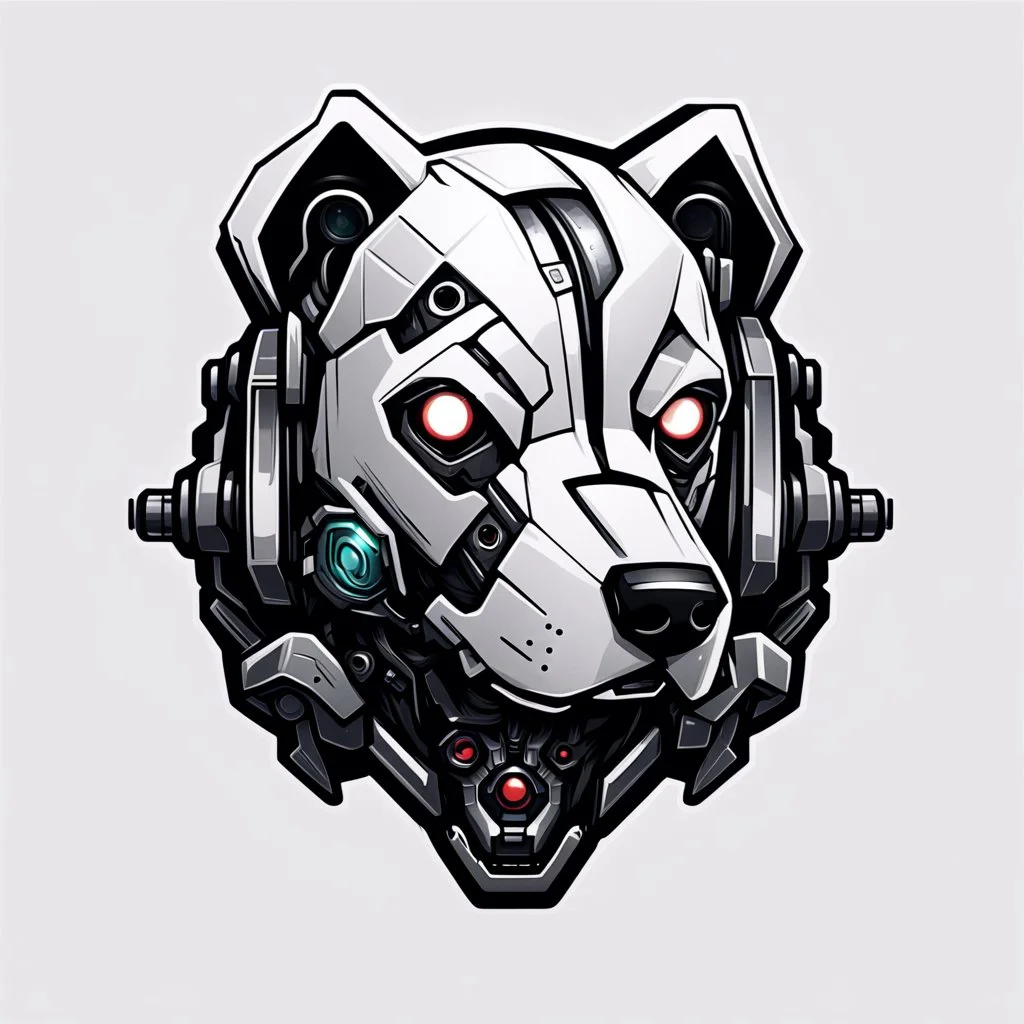 a white background a dark themed logo that looks like the cyborg dog