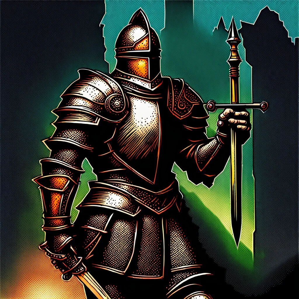 90's TCG art retro fantasy art of a heroic epic knight