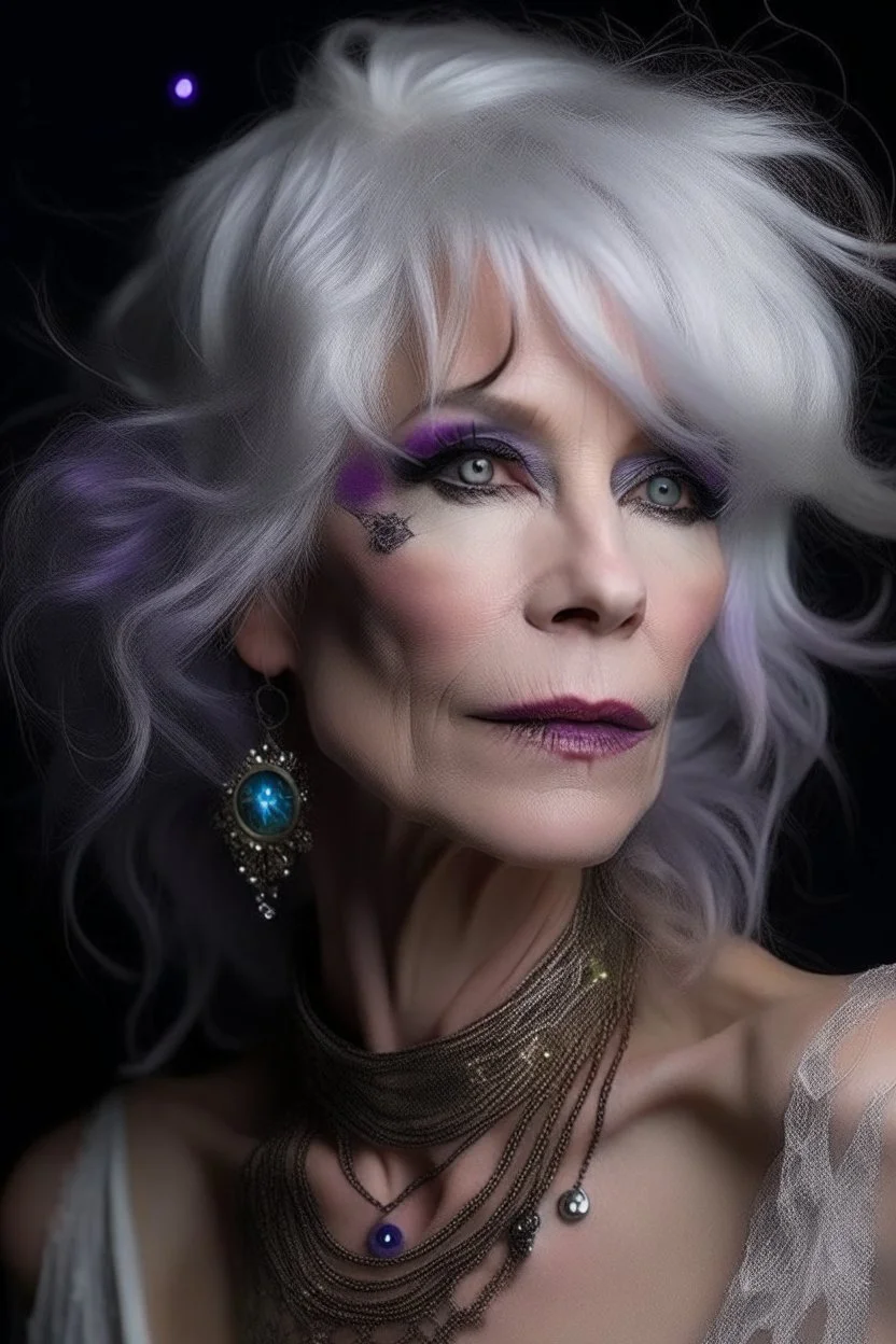 Galactic beautiful aged woman empress sky deep violet eyed whitehaired