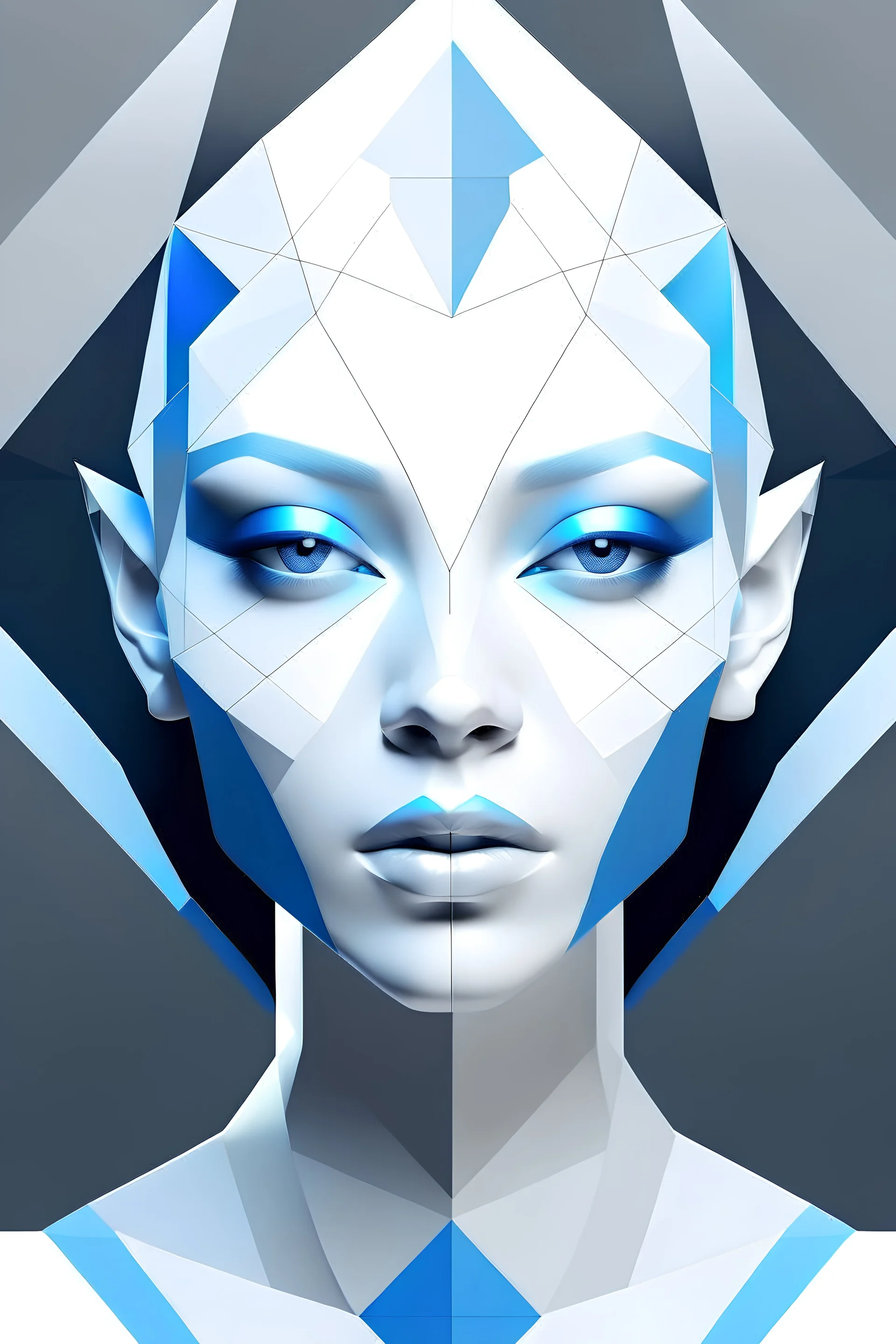 create the simple geometric gender neutral face of a divine character from the future