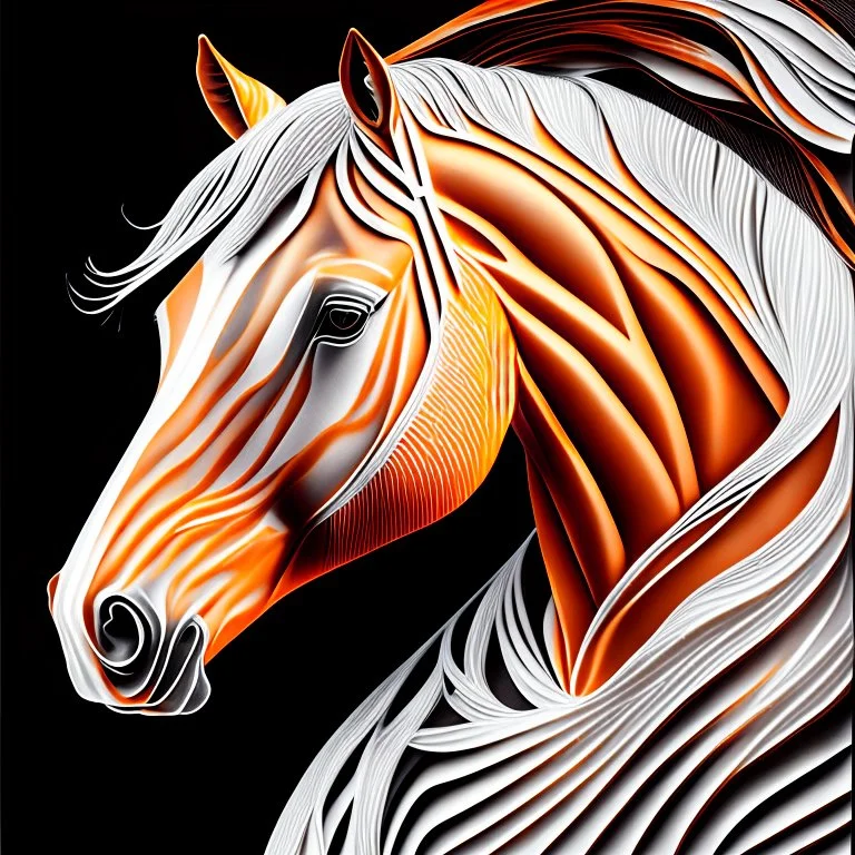 Horse Palomino symmetrical design ink art colours orange cream white and black hyper-detailed realistic 8k