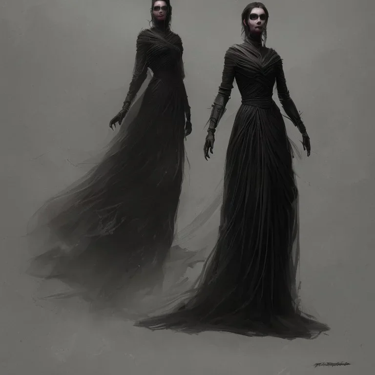 dark elegant dress shadow woman, powerful, creepy, matter, majestic, flow, illustration, concept art, by Greg Rutkowski, Sung Choi, Mitchell Mohrhauser, Maciej Kuciara, Johnson Ting