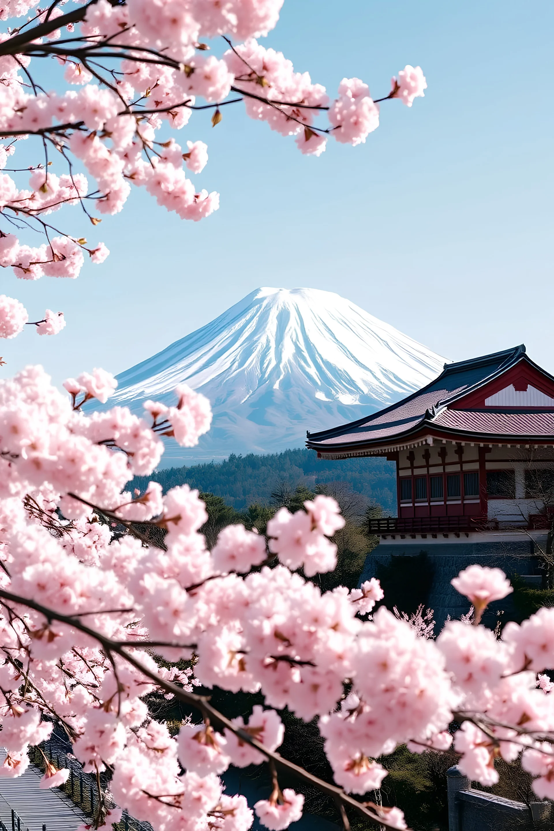 A serene scene of Mount Fuji with cherry blossoms in full bloom, reflecting Japan's natural beauty and rich cultural heritage.