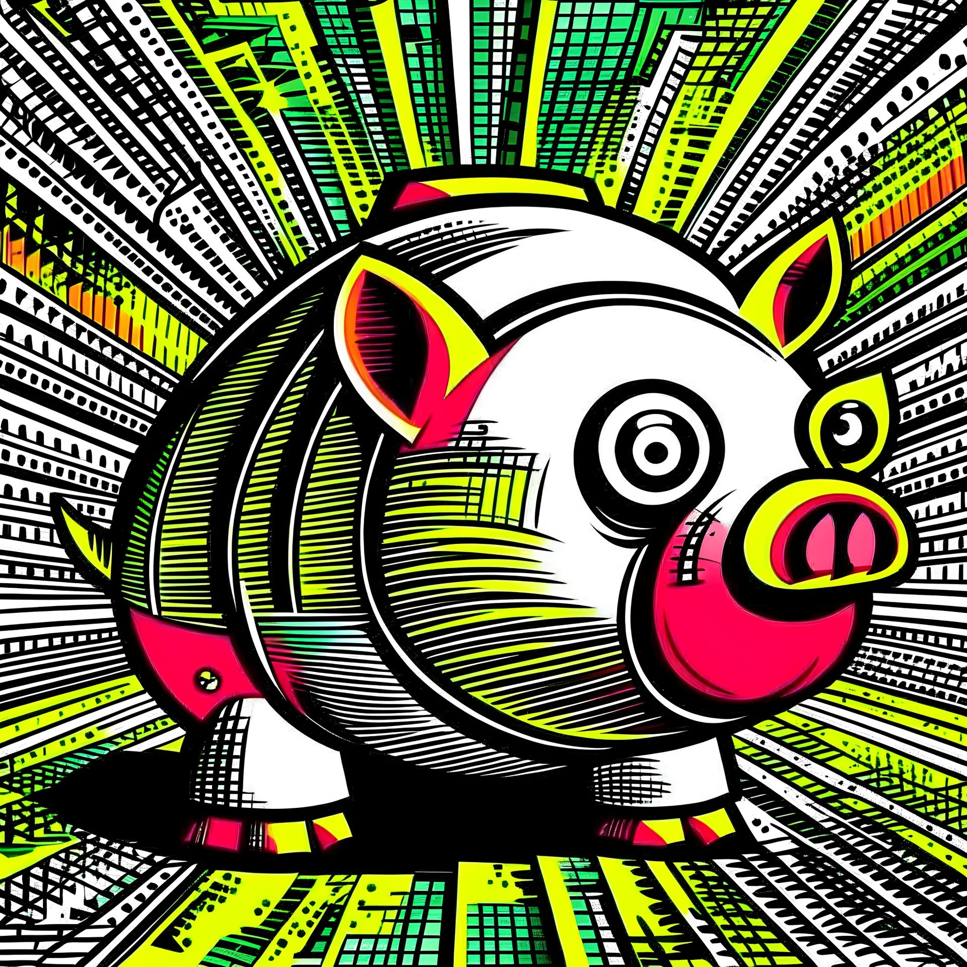 piggy bank in comic book style, vector art