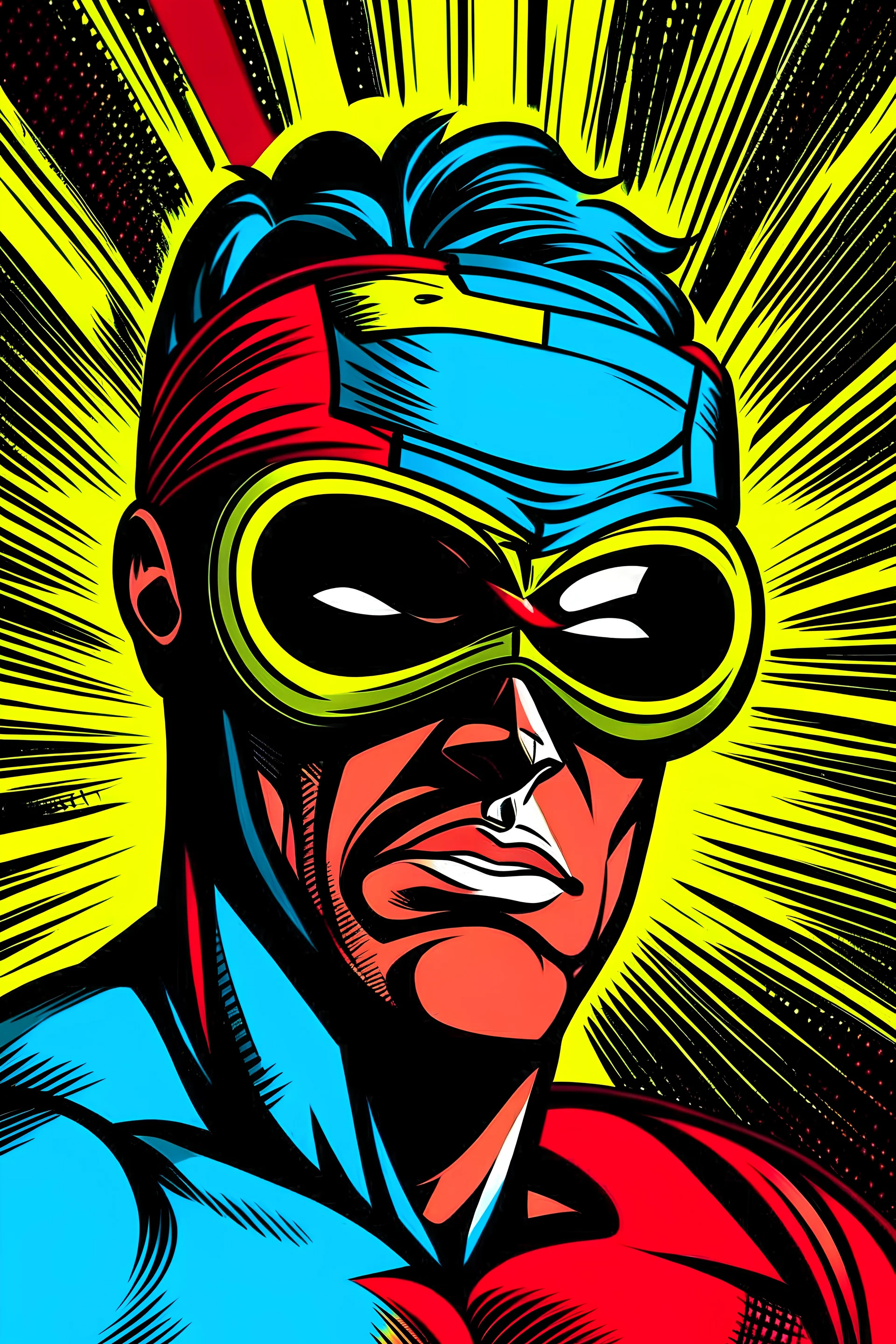 superhero with blindfold on (comic style)