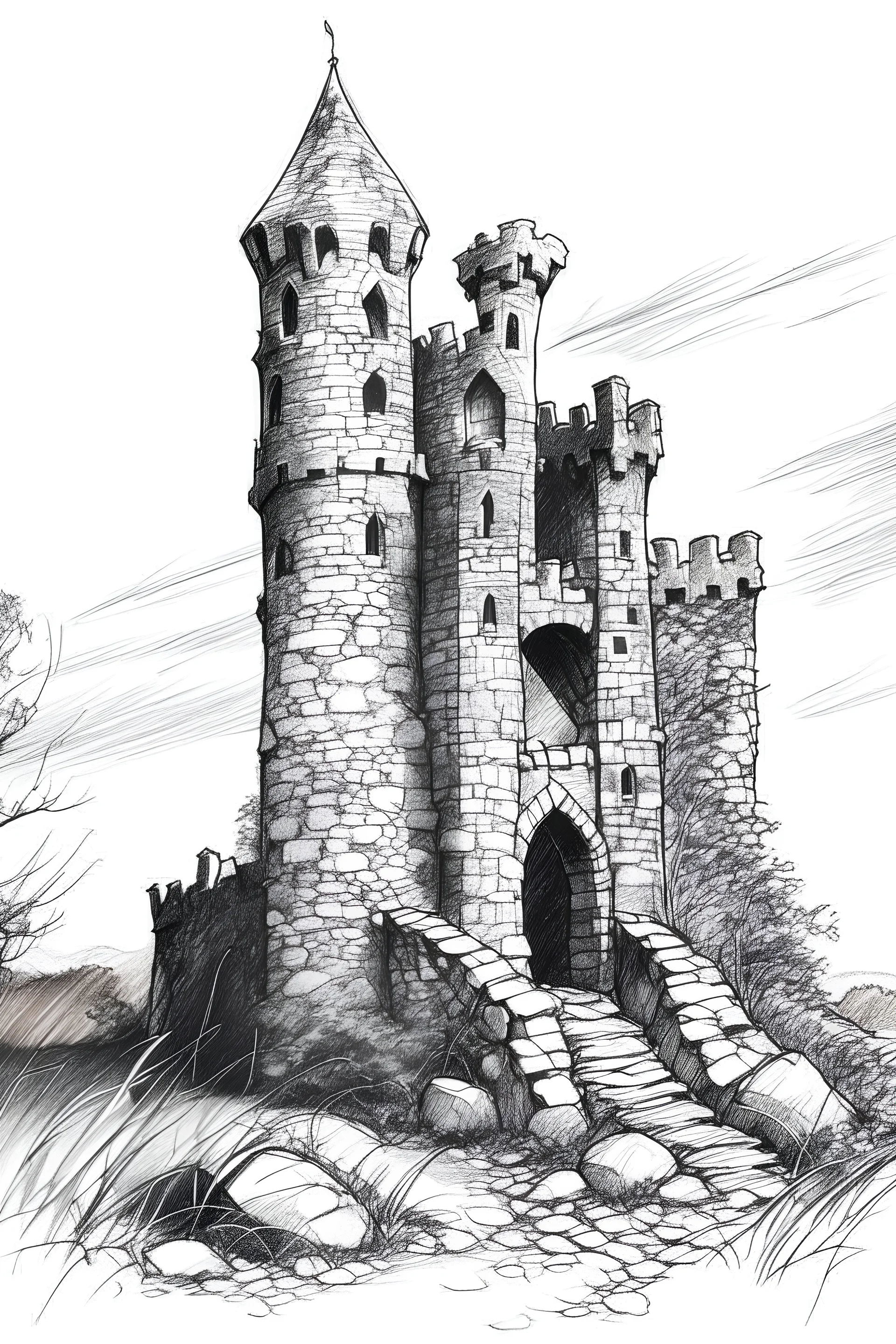 Draw me a picture of Crannagh castle, Templetuohy, Ireland. Draw this castle in its original state prior to it being burnt down.