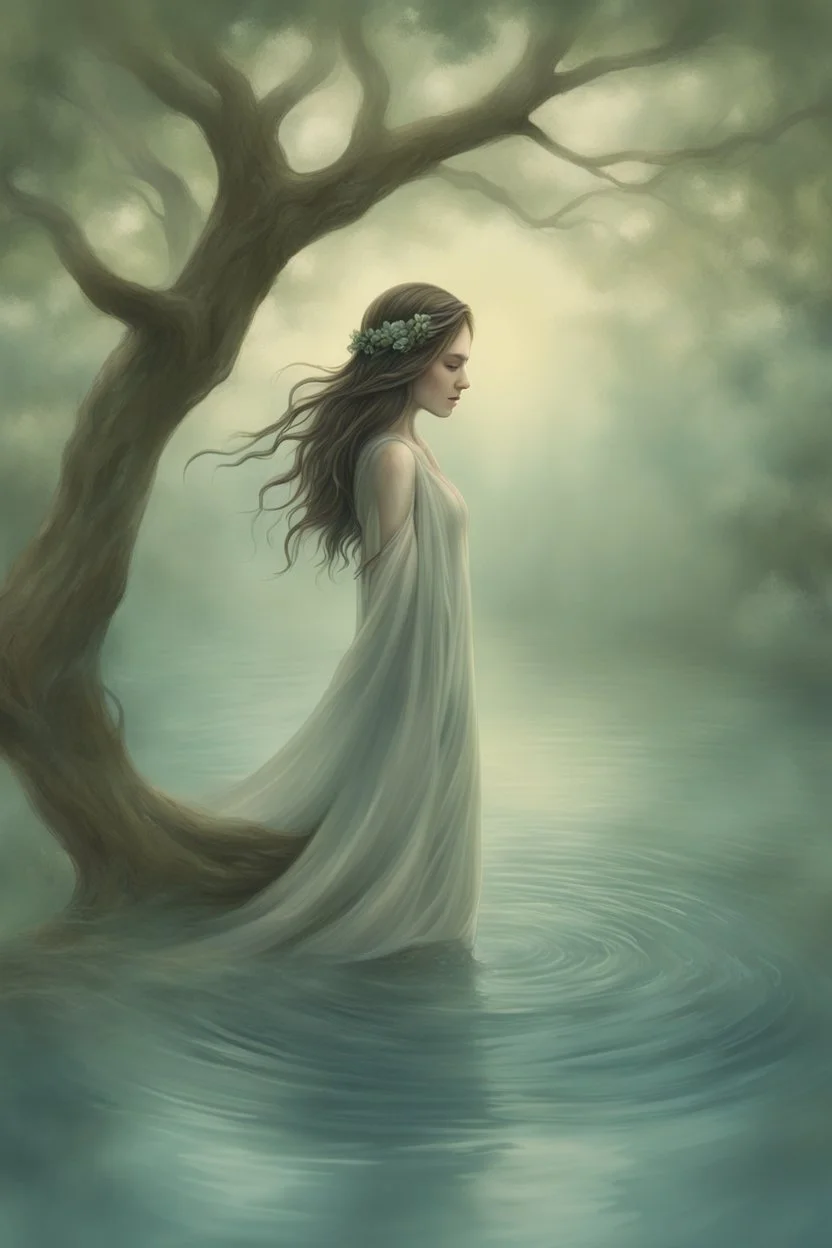 With a deep breath, dearie Fiona let herself be embraced by the water's embrace, her form becoming one with its liquid embrace. The feeling was ethereal, as if the lake itself was a conduit to another realm. She glided with a fluid grace, her movements a reflection of the dance she and Deery had shared in the forest. As the water enveloped her, Fiona's hair fanned out like strands of moonlit silver, creating an otherworldly halo around her. Her skin seemed to shimmer with a natural radiance