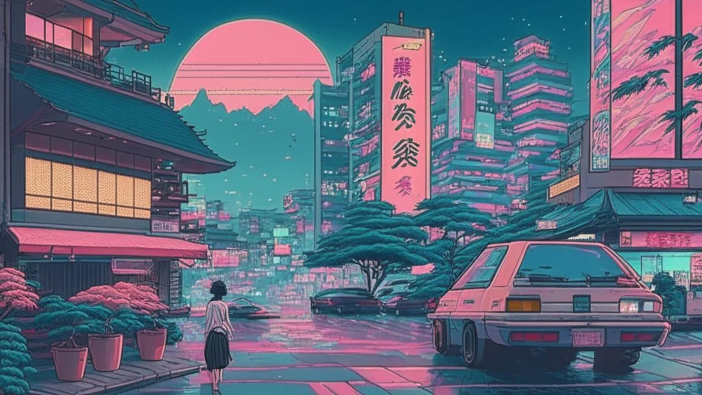 soothing 80s Japanese city ,