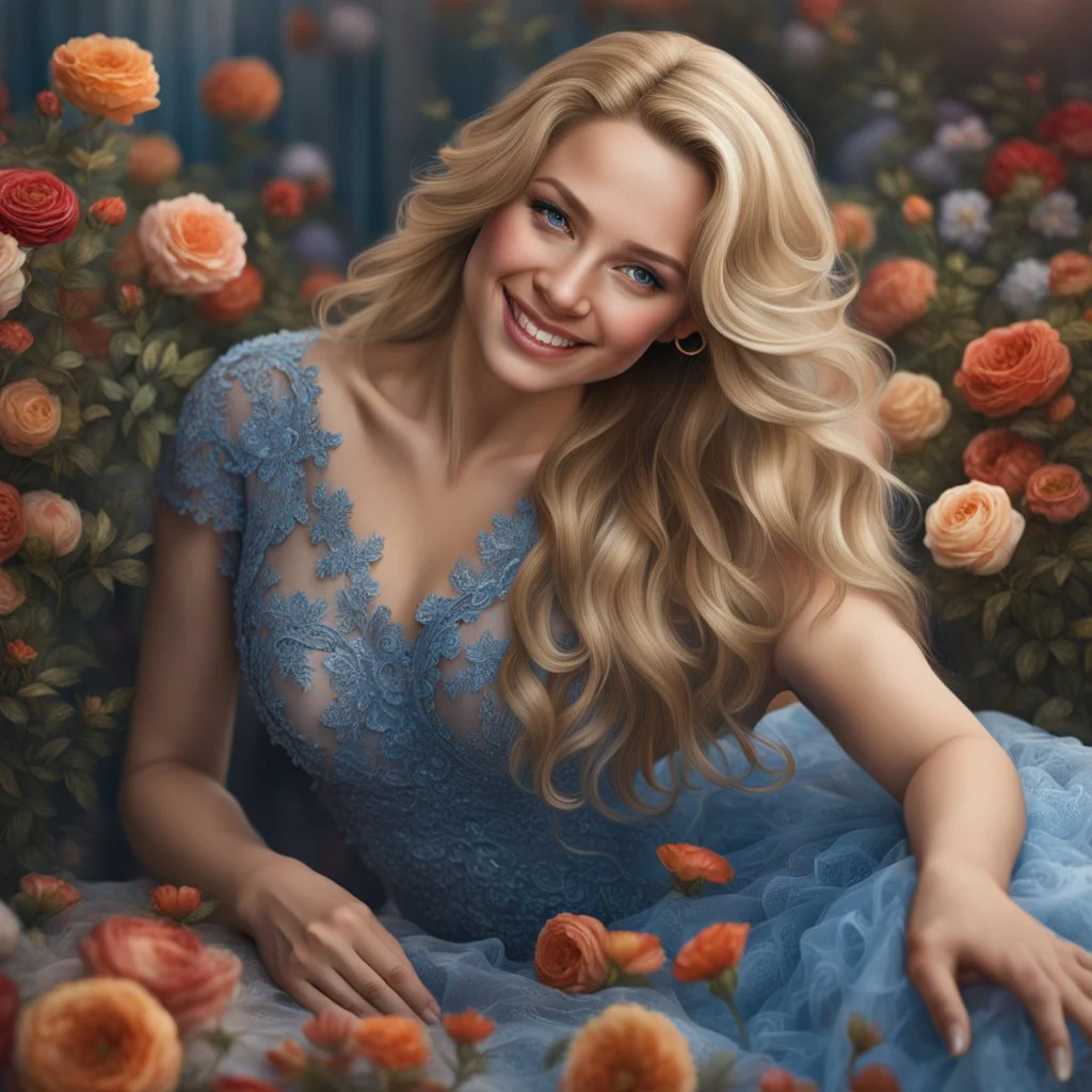 (best quality, 4k, 8k, highres, masterpiece:1.2), ultra-detailed, (realistic, photorealistic, photo-realistic:1.37),hyper realistic, gorgeous smiling 1woman,long hair,looking at viewer,realistic proportions,blue eyes,hair ornament,dress,very long hair,flower, blonde hair,parted lips,necklace,white dress,orange hair,lips,blurry background,freckles,realistic,head wreath, pink flower,realistic portrait