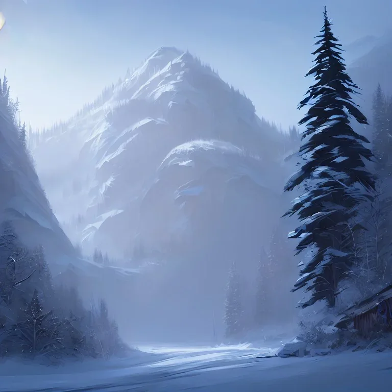 Concept art of the Olympic National Forest during winter, snow by Airi Pan