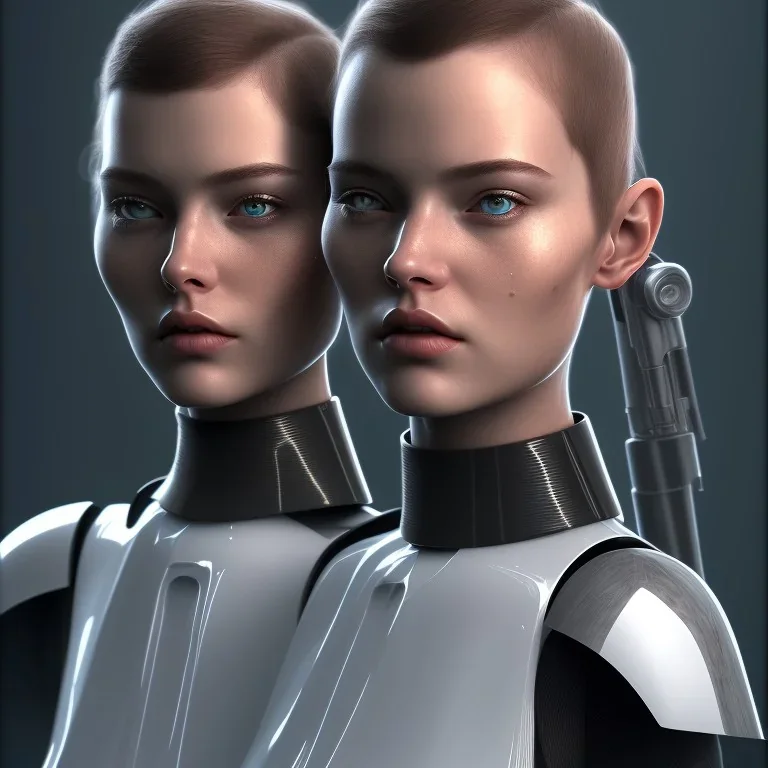 portraitfrom shoulders to head of a male and female star wars charecters, badass, two guns, black fedora, dark red eyes, fanatsy, si-fi, photo realistic, ultra realistic, 8k