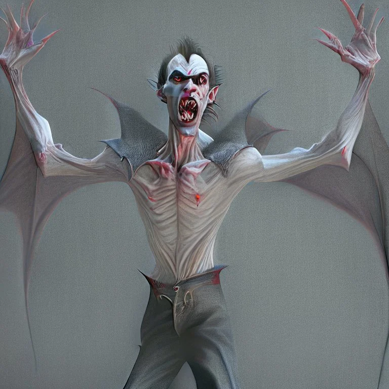 a vampire with arms outstretched viewed from the side photorealistic