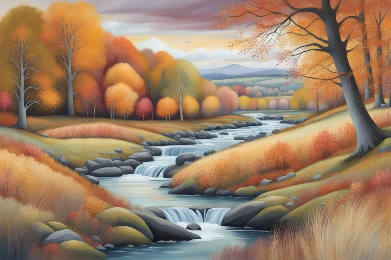 an autumn landscape with river by artist "Kate Lycett"