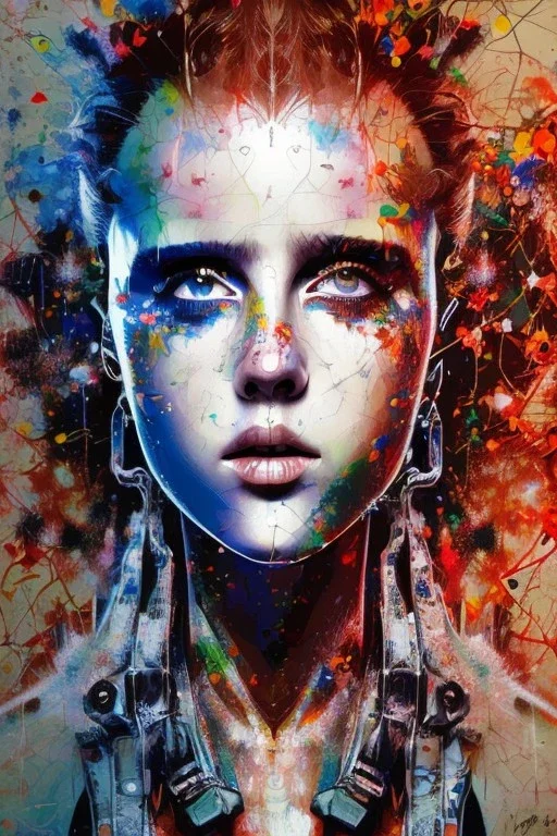 Danish singer MØ face, Abstract portrait by Yoji Shinkawa, Jackson Pollock