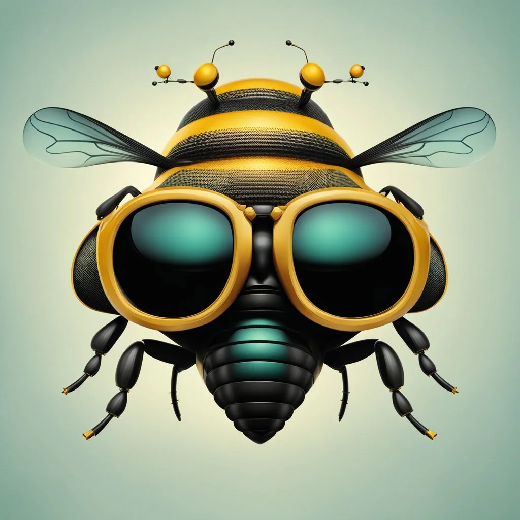 the silent bee head stylized with glasses, bizarre,surreal,