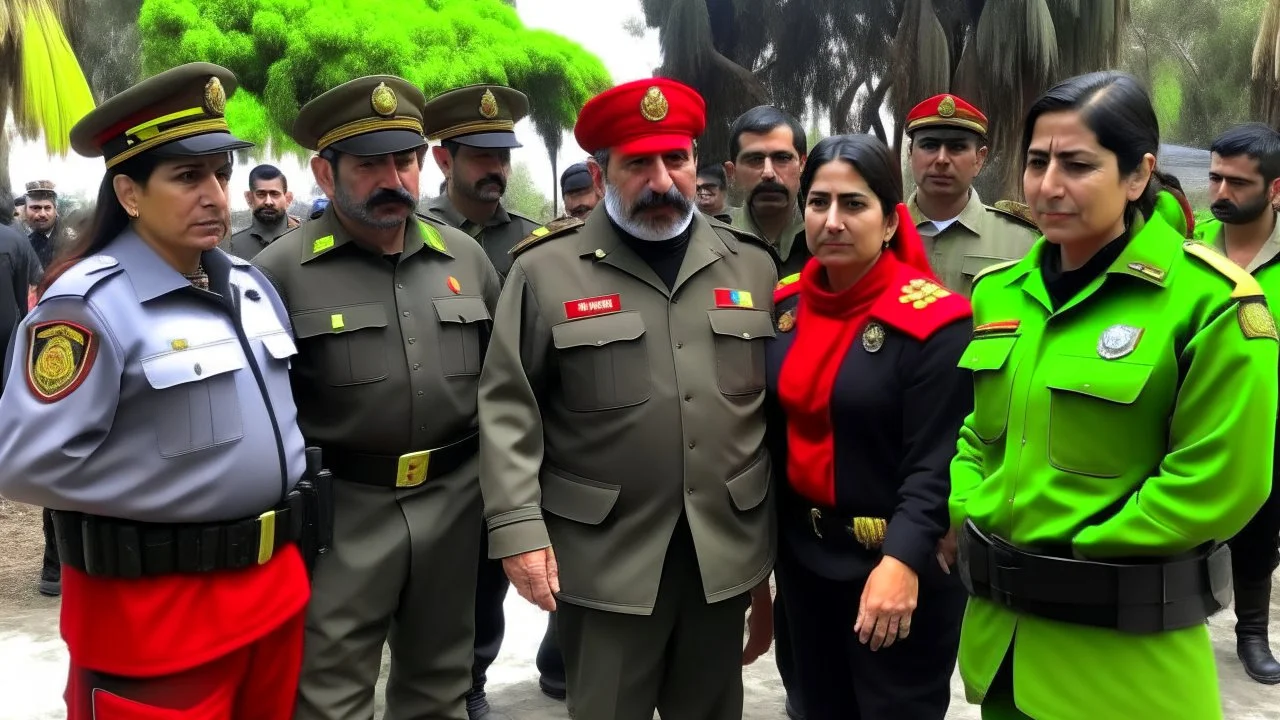 Morisco men and women gathered around a military commander in Morisco uniform