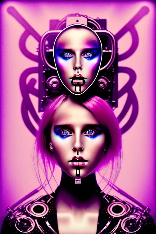 Danish singer MØ face,Abstract steampunk, purple tones,