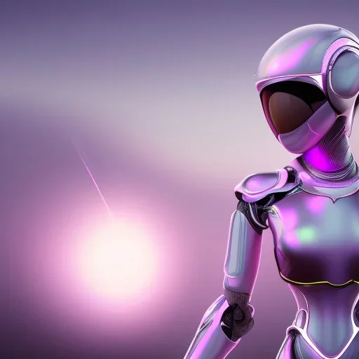 Cute hijab woman in a robotic suit,purple and pink backlight, profile