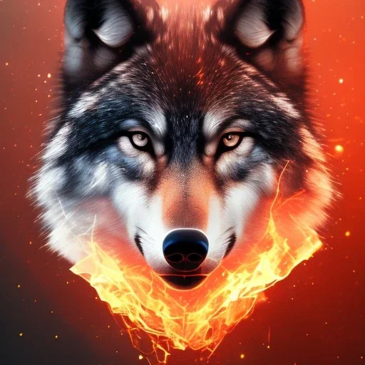 wolf, fire, forest, red, masterpiece, expert, 8K, hyperrealism, sharp focus, cinematic lighting