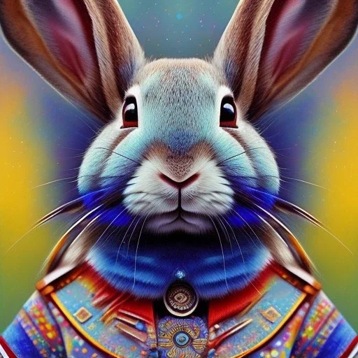 girl rabbit with blue aye, aboriginal, dot painting, indiginous, dot, mud, dream-time, abstract, dots, natural pigment, extremely sharp detail, finely tuned detail, ultra high definition, 8 k, unreal engine 5, ultra sharp focus, art germ and Paul Lewin and Kehinde Wiley