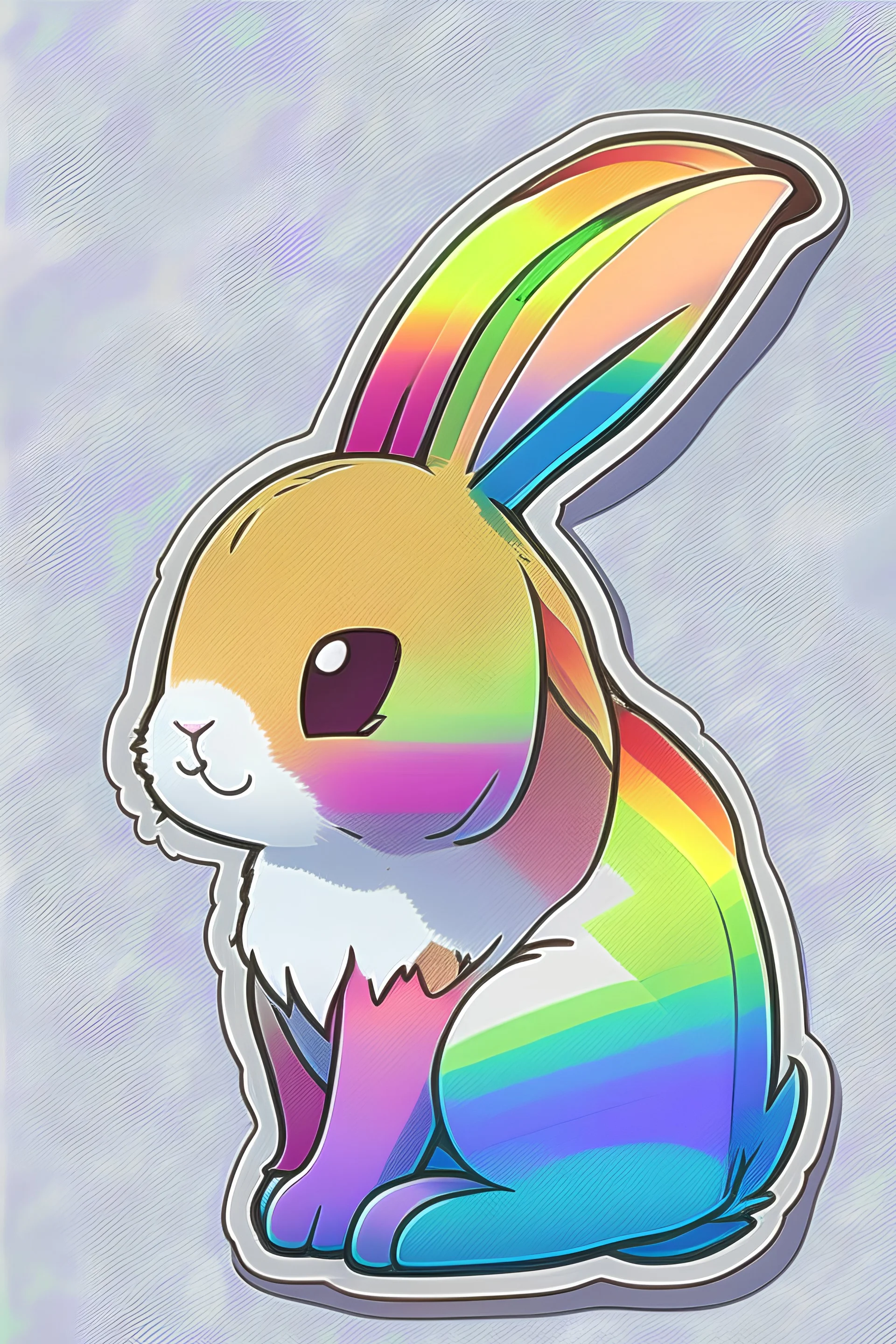 rainbow rabbit with scaft , Sticker, Adorable, Tertiary Color, Anime, Contour, Vector, White Background, Detailed