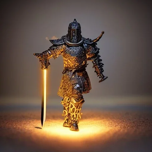 Insanely Detailed photograph of a D&D echo knight, sword wielding,intricate Glowing d20,