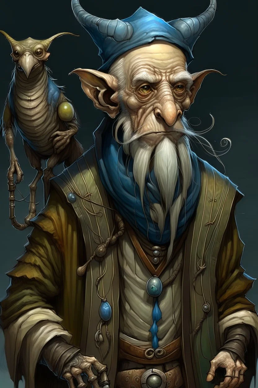 Artist Jean-Baptiste Monge style. A old biomorph male humanoid with Ant face. Bright eyes. A green and blue striped outfit. Modifiers: Tim Burton Craig Rutkowski Modifiers:neon glowing Iridescent black ink