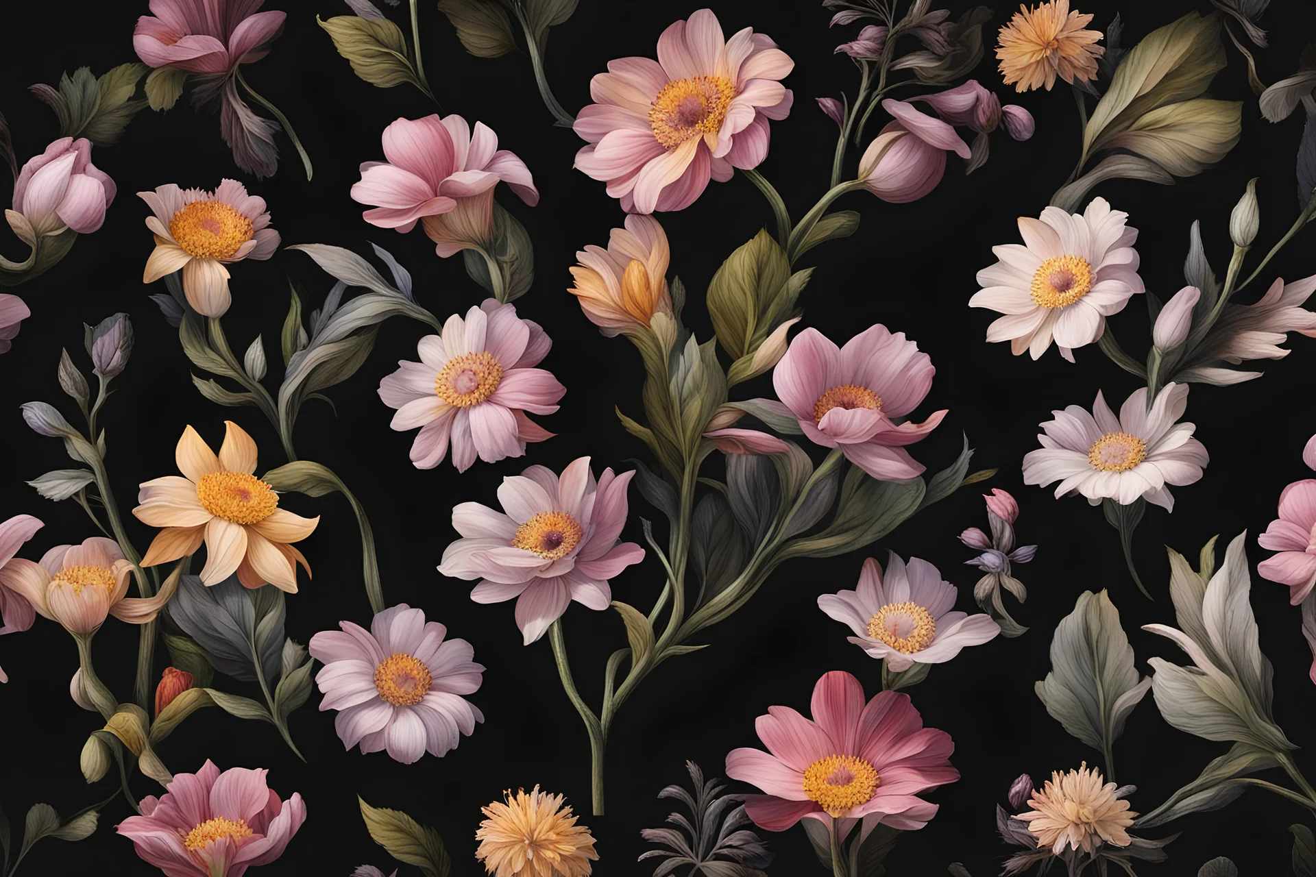 botanical flower onto the black background