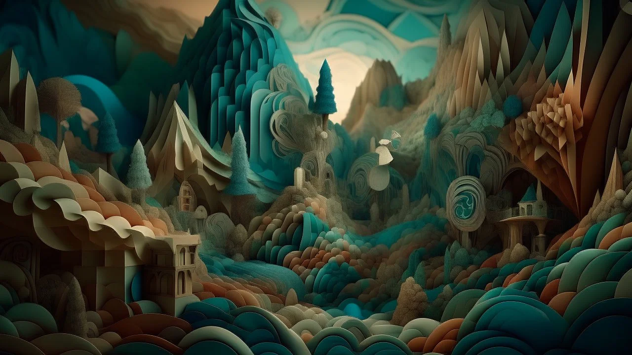 Detailed matte painting Rafael Santi cubist, an abstract interpretation of a mythical creature in a dreamlike landscape, with fragmented forms and intricate patterns creating a sense of movement and depth