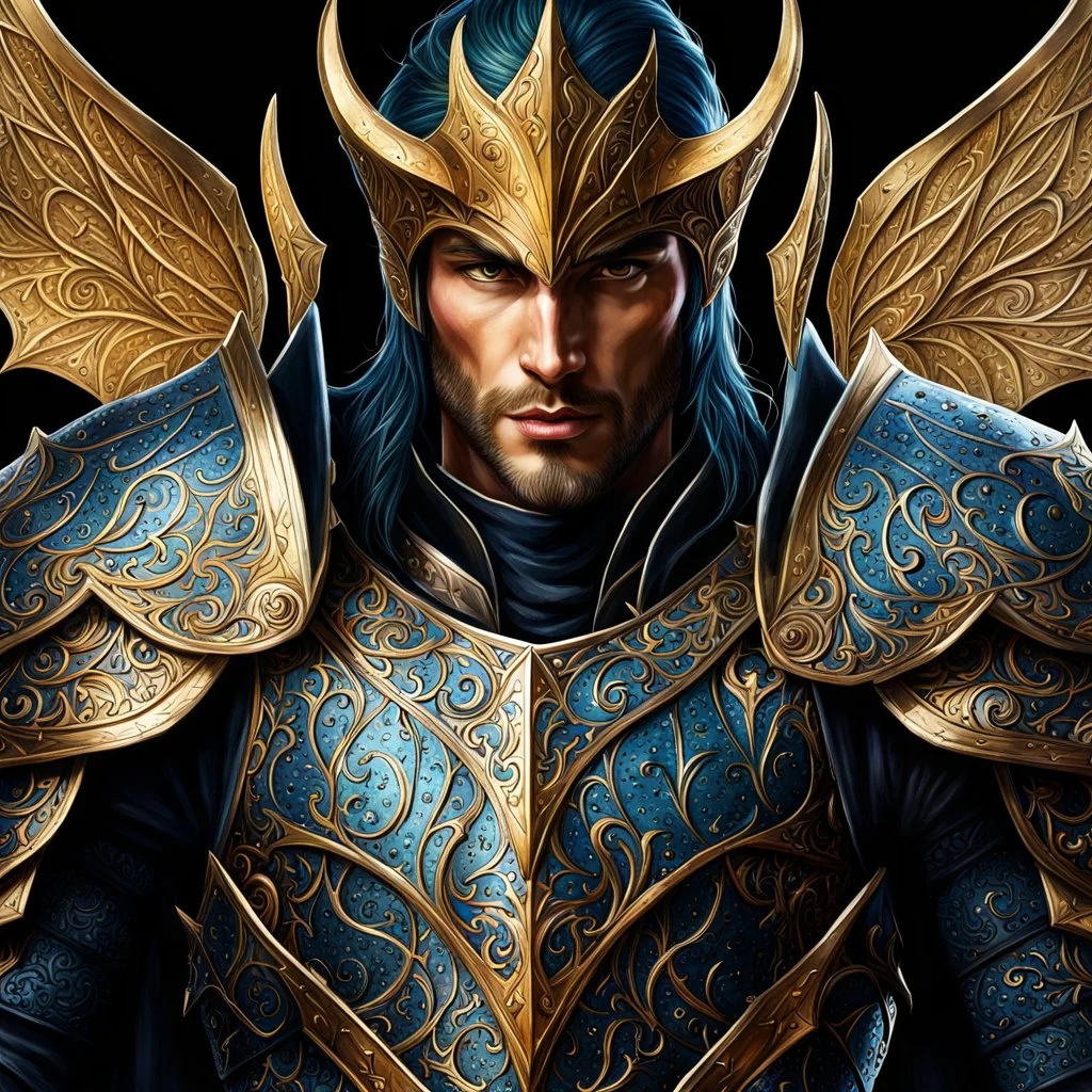Closeup of an old, lightweight Mithril-Armor made by elves. Evil. Dark. Black magic. No detailed background.Magical. Epic. Dramatic, highly detailed, digital painting, masterpiece