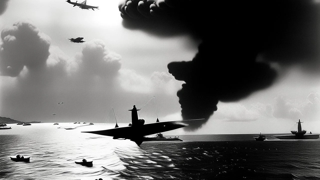 طائرات يابانية تقصف بيرل هاربر، مما أدى إلى دخول الولايات المتحدة الحرب العالمية الثانية.